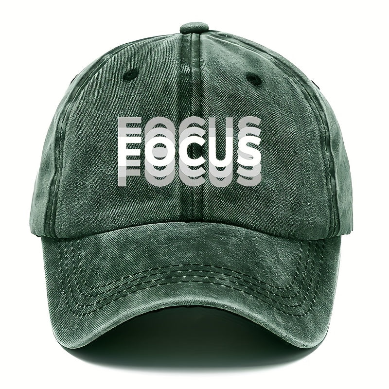 1pc FOCUS Themed Washed Cotton Baseball Cap, Adjustable Hat Suitable for Both Men And Women