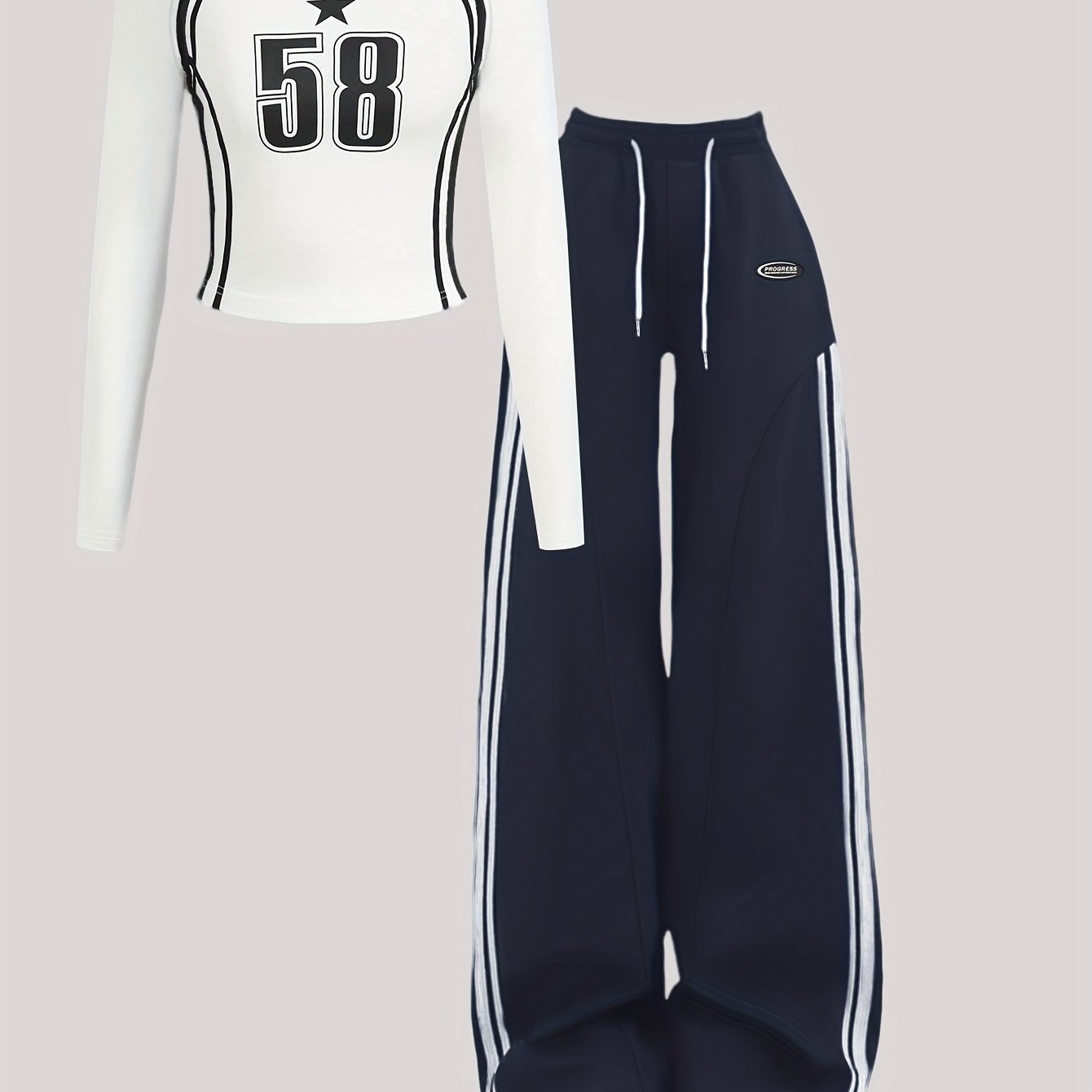 Ensemble femme 2pcs – T-shirt manches longues & pantalon à cordon