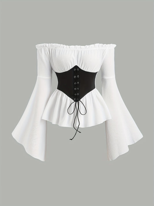 Top vintage femme – Manches longues et fente élégante