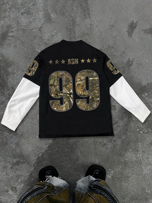 Haut Homme à Manches Longues Effet 2-en-1 Motif Lettres et Design Digital 1992