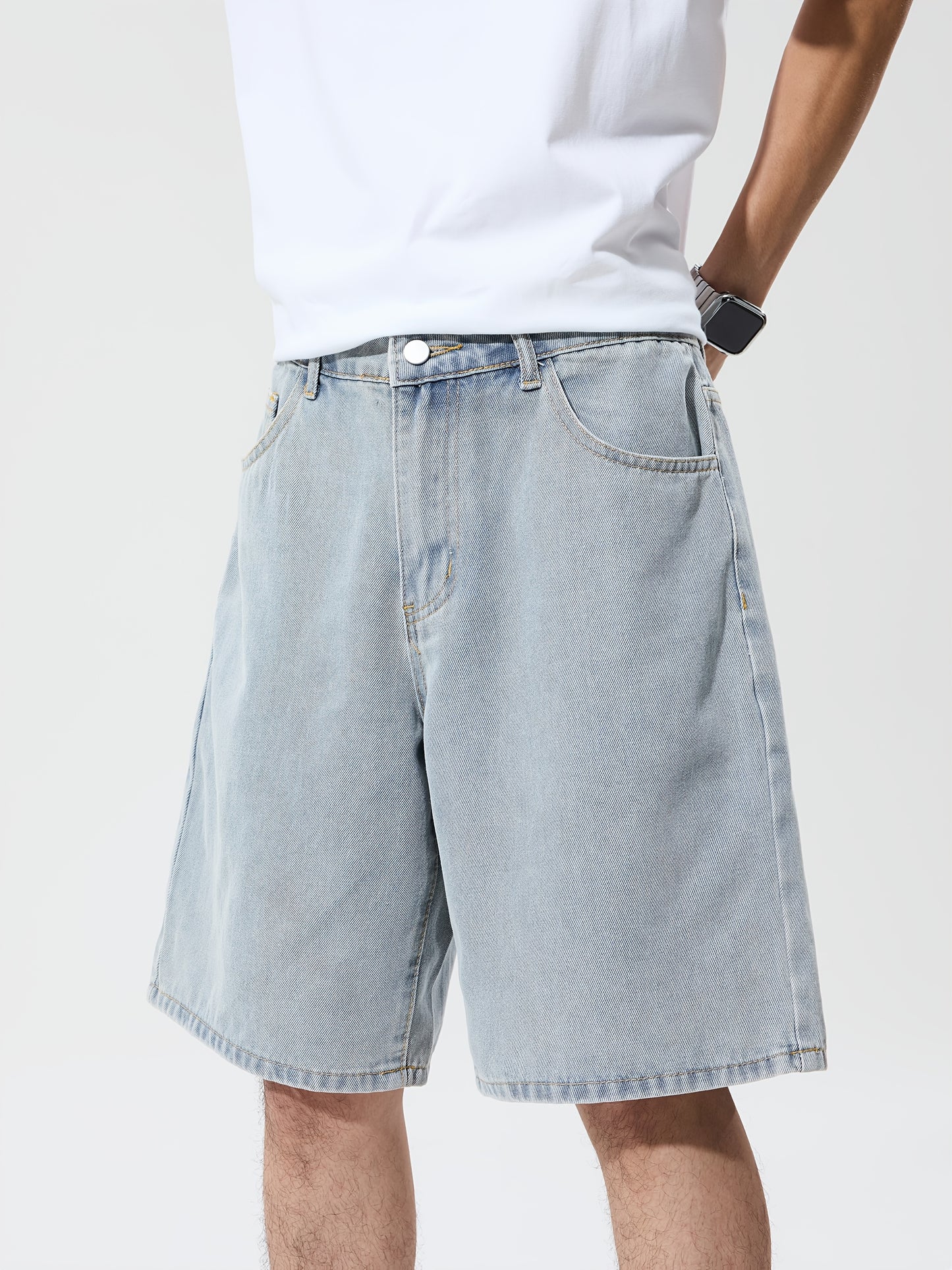 1pc Men's Streetwear Shorts - Loose Fit Non-Stretch Jeans-like Pants with Lettering, Knee-Length Casual Urban Outfit for Concerts, Festivals - Machine Washable, Concert Attire, Trendy Design, Denimlike Fabric, Festival Goers