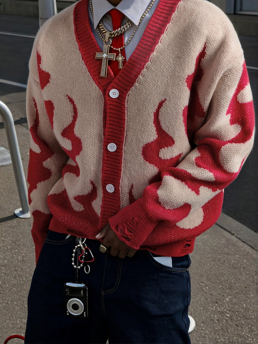 Cardigan Homme Vintage – Coupe Ample, Effet Délavé & Déchiré, Style Streetwear