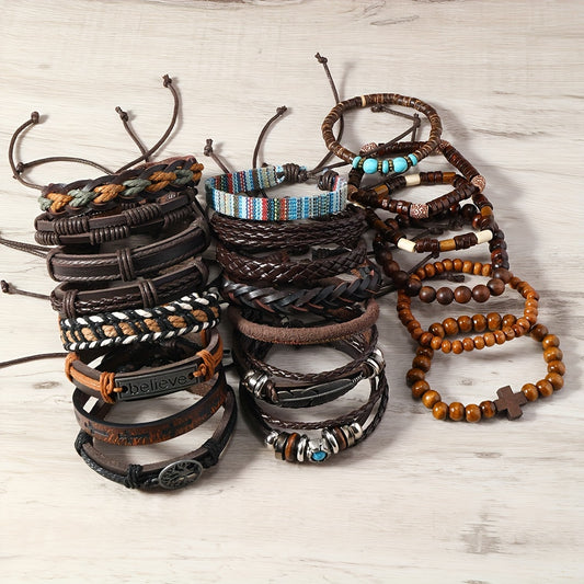 Ensemble 21 Bracelets Tressés Unisexe – Style Vintage et Festif pour Tous les Jours