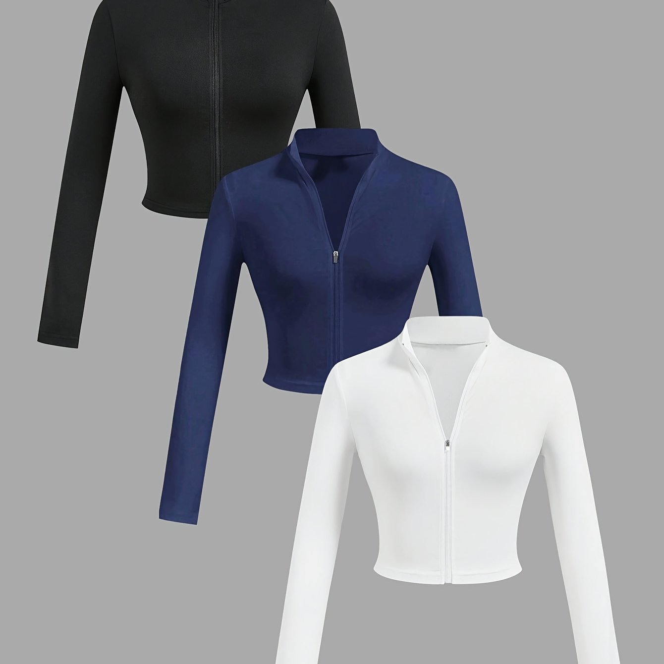 Ensemble 3 pièces femme – Top court zippé manches longues