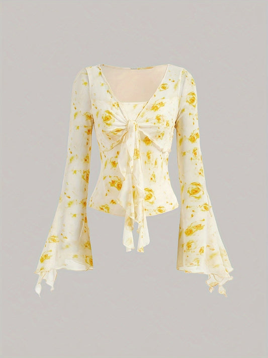 T-shirt femme floral manches cloche