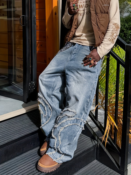 American high retro old washed jeans Men's loose wild straight pants