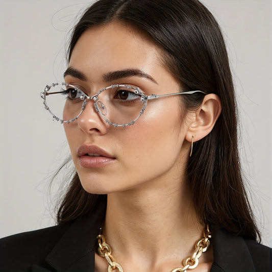Lunettes Y2K Ovales Glamour – Monture Full Rim avec Strass Étincelants