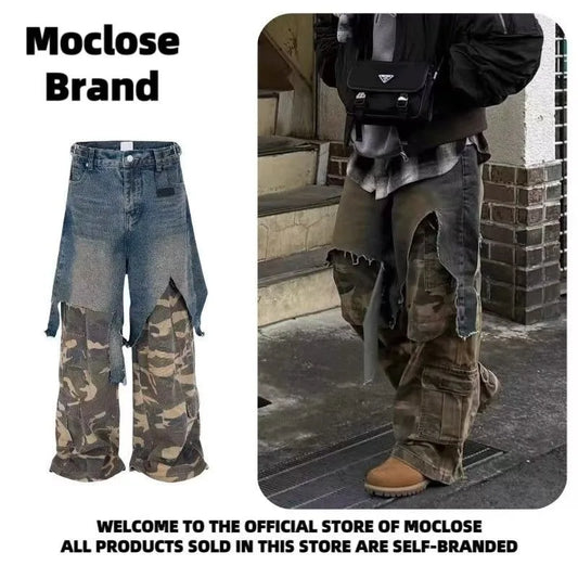 Jean Goth Vintage – Détail Superposé, Look Camouflage, Coupe Ample