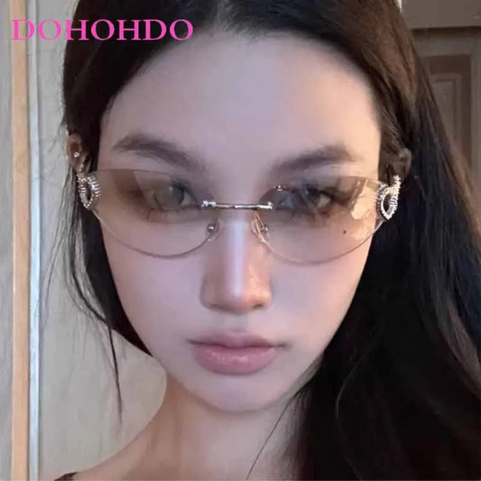 Lunettes de Soleil Punk Sans Monture – Y2K Unisexe avec Cœur Décoratif