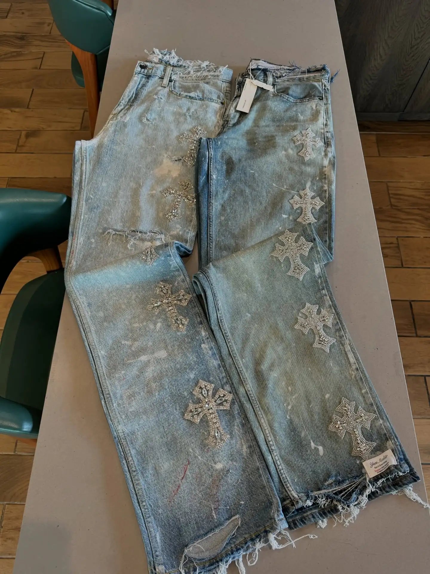 Jean Y2K Rétro Américain – Baggy à Strass & Sequins