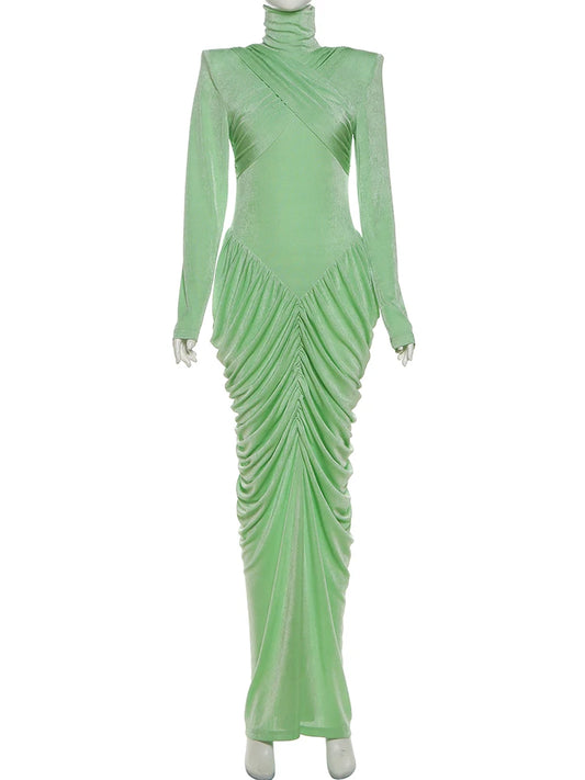 Robe Longue Femme Col Roulé – Dos Nu Froncé, Coupe Moulante Élégante Soirée