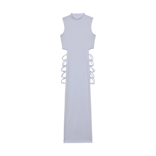 Robe Bodycon Sexy à Découpes Croisées – Col Montant & Coupe Moulante Sans Manches