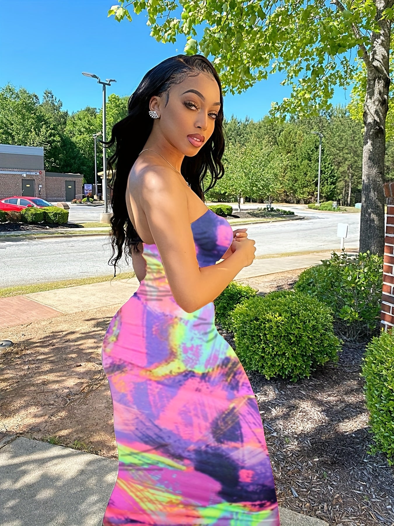 Tie Dye Bodycon Tube Dress, Sexy Backless Stretchy Tube Dress, Women's Clothing