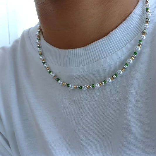 Collier Unisexe Perles Imitation Fait Main