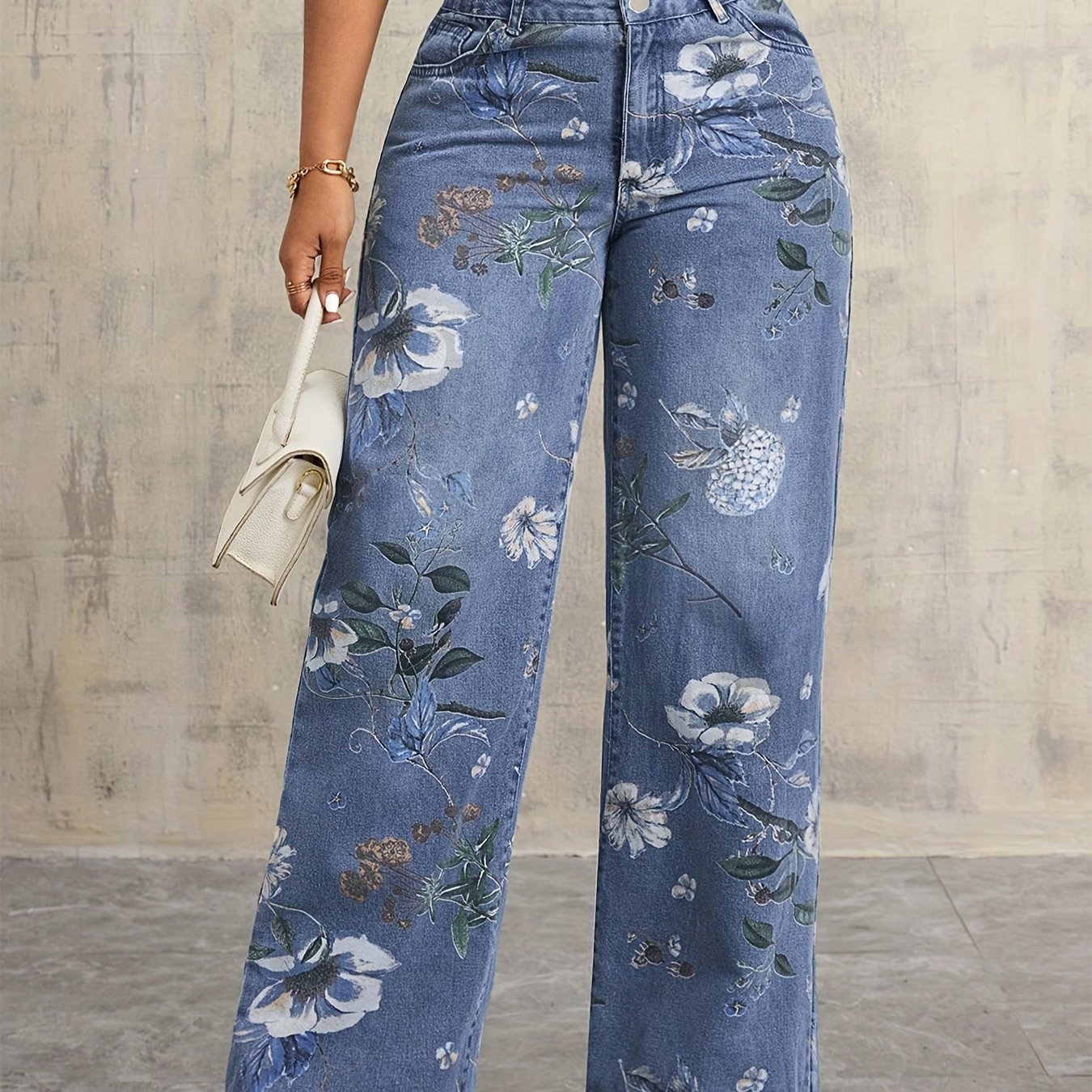Jean femme vintage à jambes larges & imprimé floral