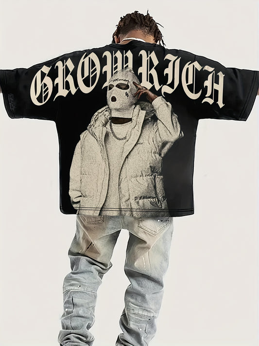T-Shirt Homme Y2K Hip-Hop – “GROW RICH” Oversize