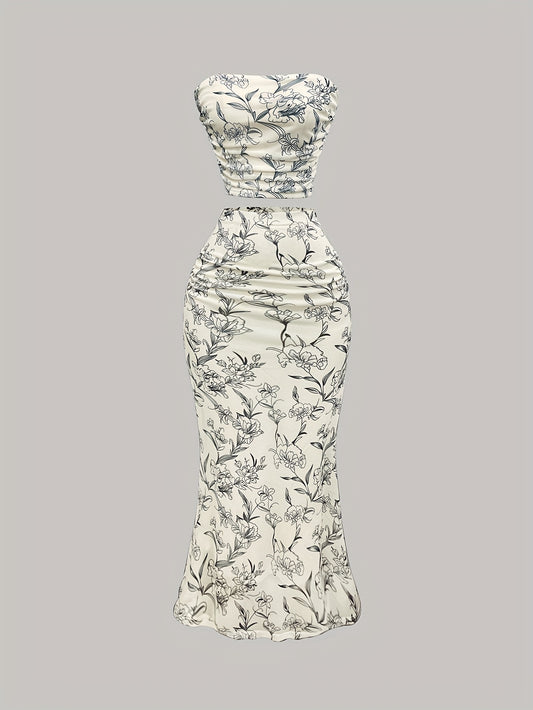 Ensemble femme top + jupe fleurs