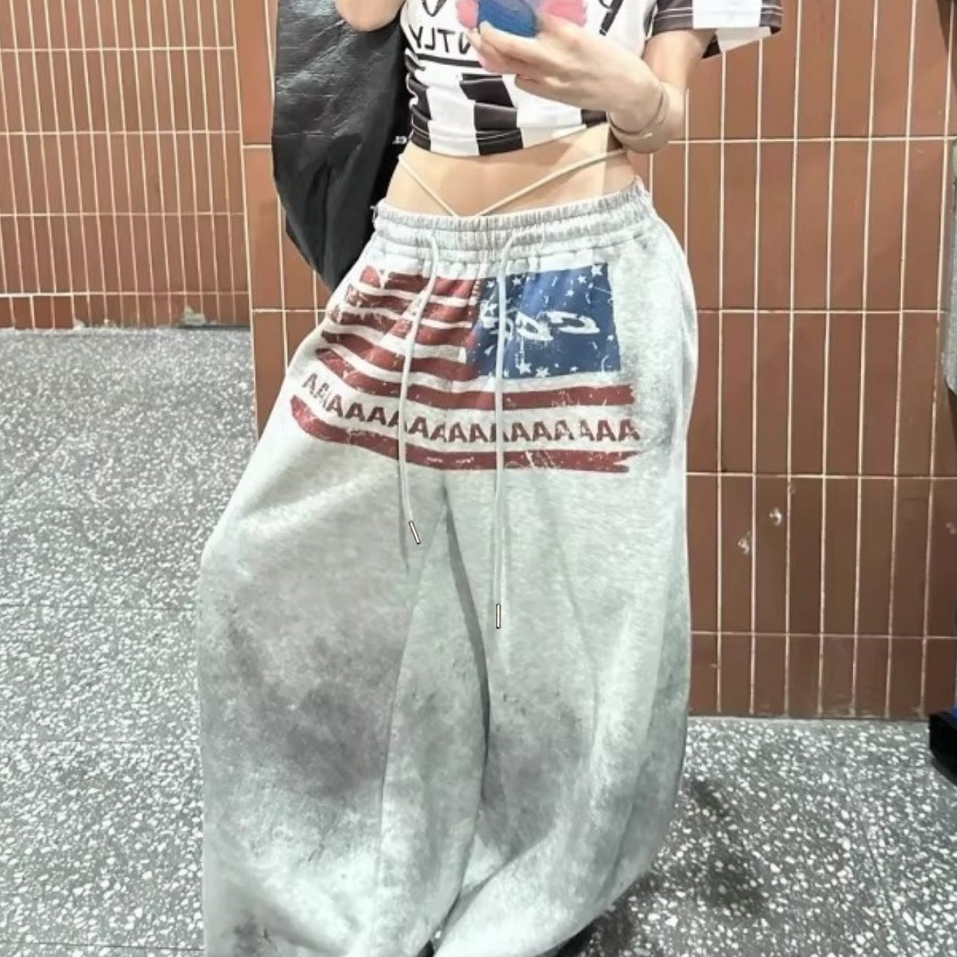 Pantalon Jogging Femme Y2K – Taille Élastique, Coupe Droite Large, Imprimé Lettres