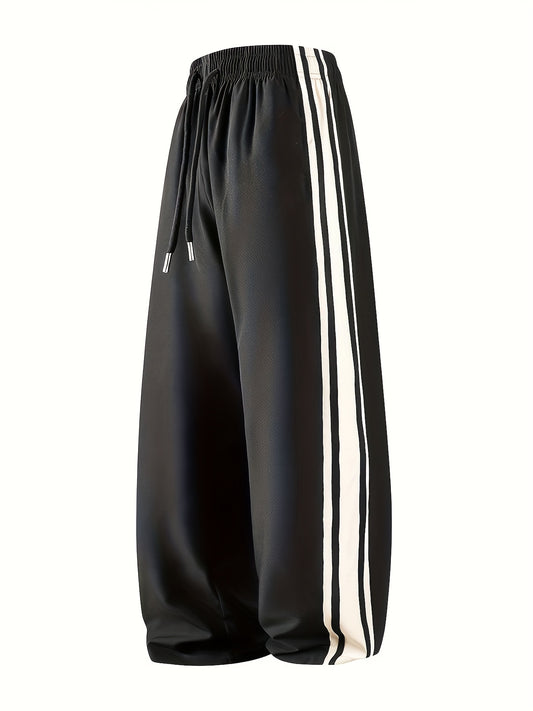 Pantalon Noir à Bandes Blanches – Style Street & Confort Absolu