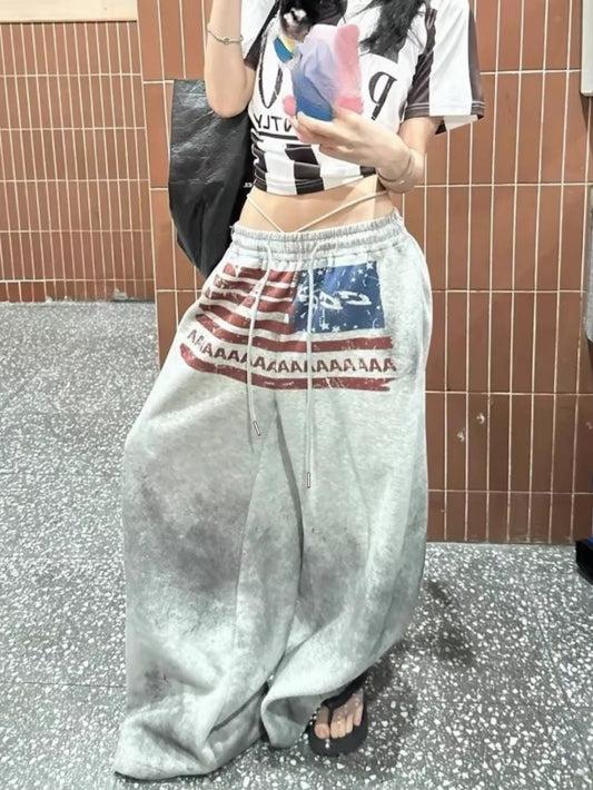 Pantalon Jogging Femme Y2K – Taille Élastique, Coupe Droite Large, Imprimé Lettres
