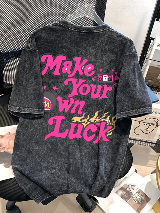 T-shirt Femme – Imprimé Lettres et Flocon, Coupe Loose et Décontractée