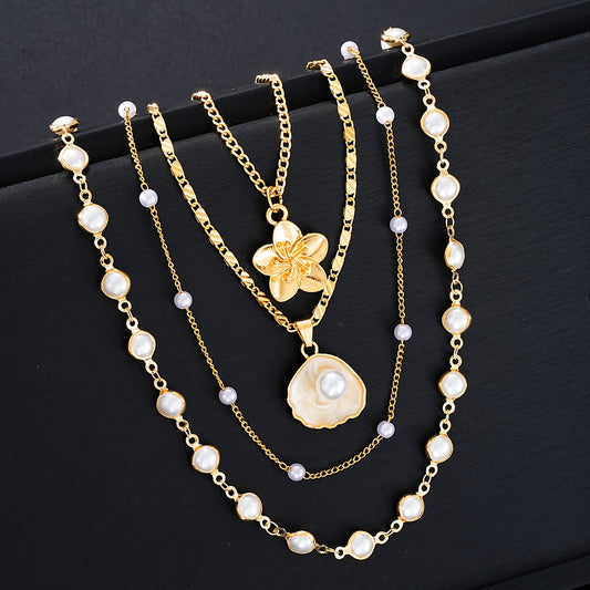 Lot de 4 Colliers Femme – Design Fleur Coquillage, Style Élégant et Délicat
