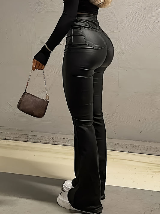 Women's Stretch Fitted Flare Imitation Denim Pants