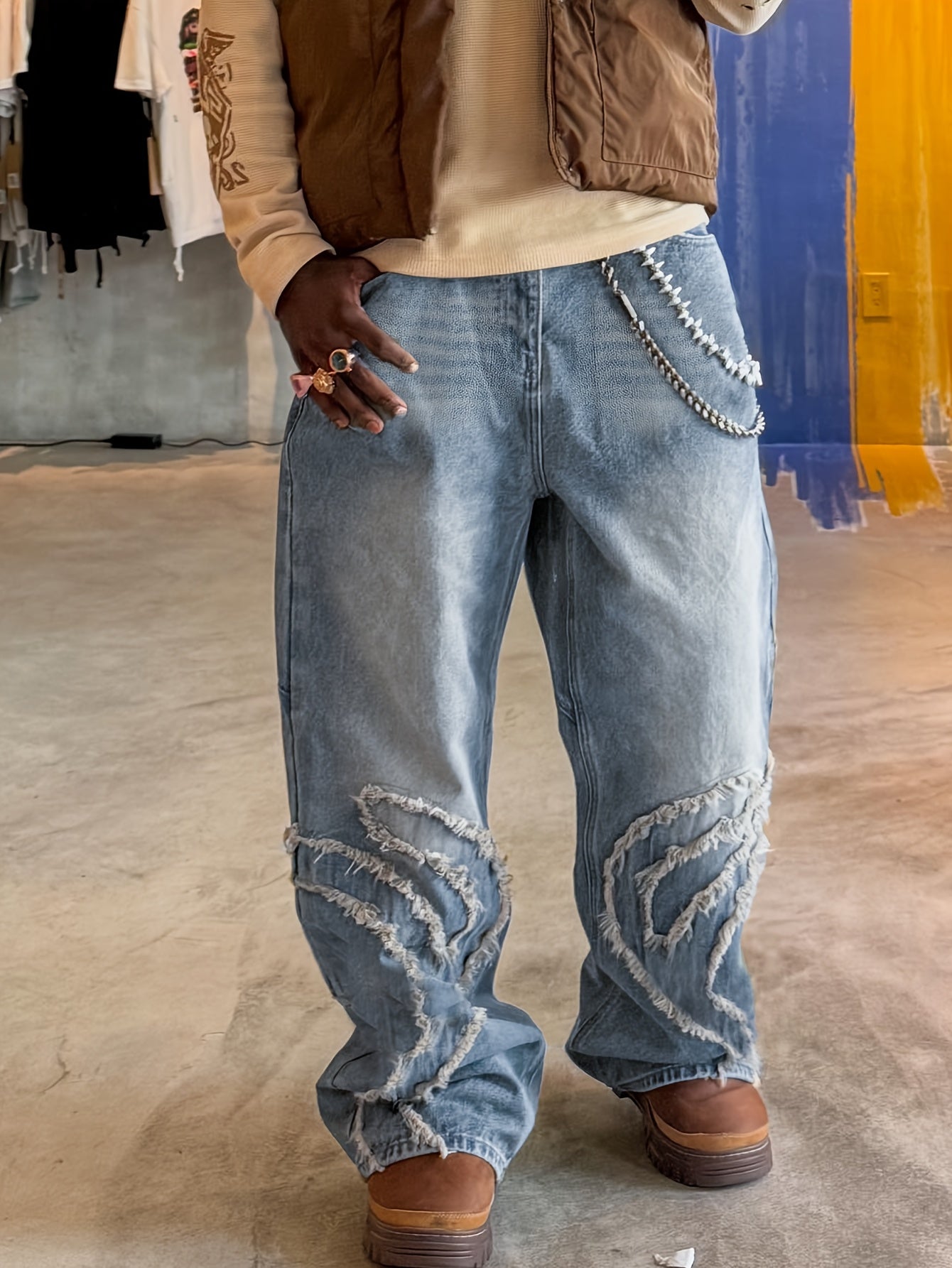 American high retro old washed jeans Men's loose wild straight pants