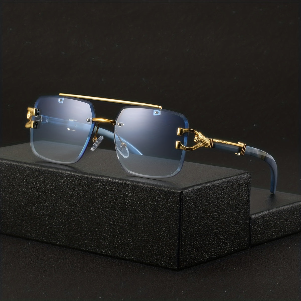 A Pair of Men'S Metal Square Frameless Retro High-End Exquisite Luxurious Business Casual Versatile Minimalist Stylish Flat Glasses