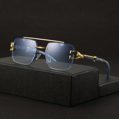 A Pair of Men'S Metal Square Frameless Retro High-End Exquisite Luxurious Business Casual Versatile Minimalist Stylish Flat Glasses