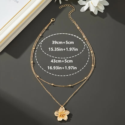 Collier Double Rang Femme – Pendentif Fleur Volantée, Style Chic et Minimaliste
