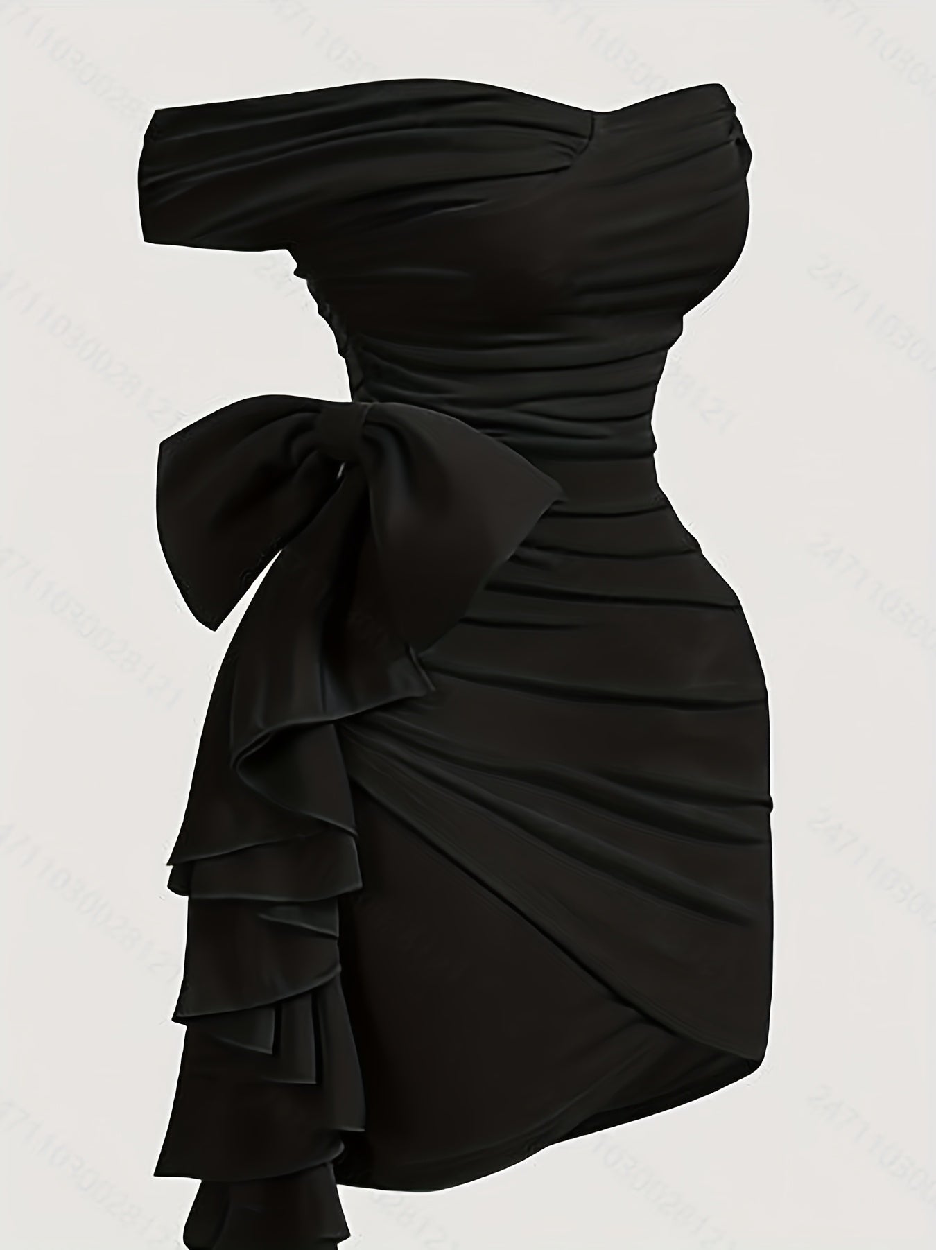 Robe Femme Bodycon – Col V, Deux Façons de Porter, Découpes Plissées Asymétriques avec Noeud, Sans Manches