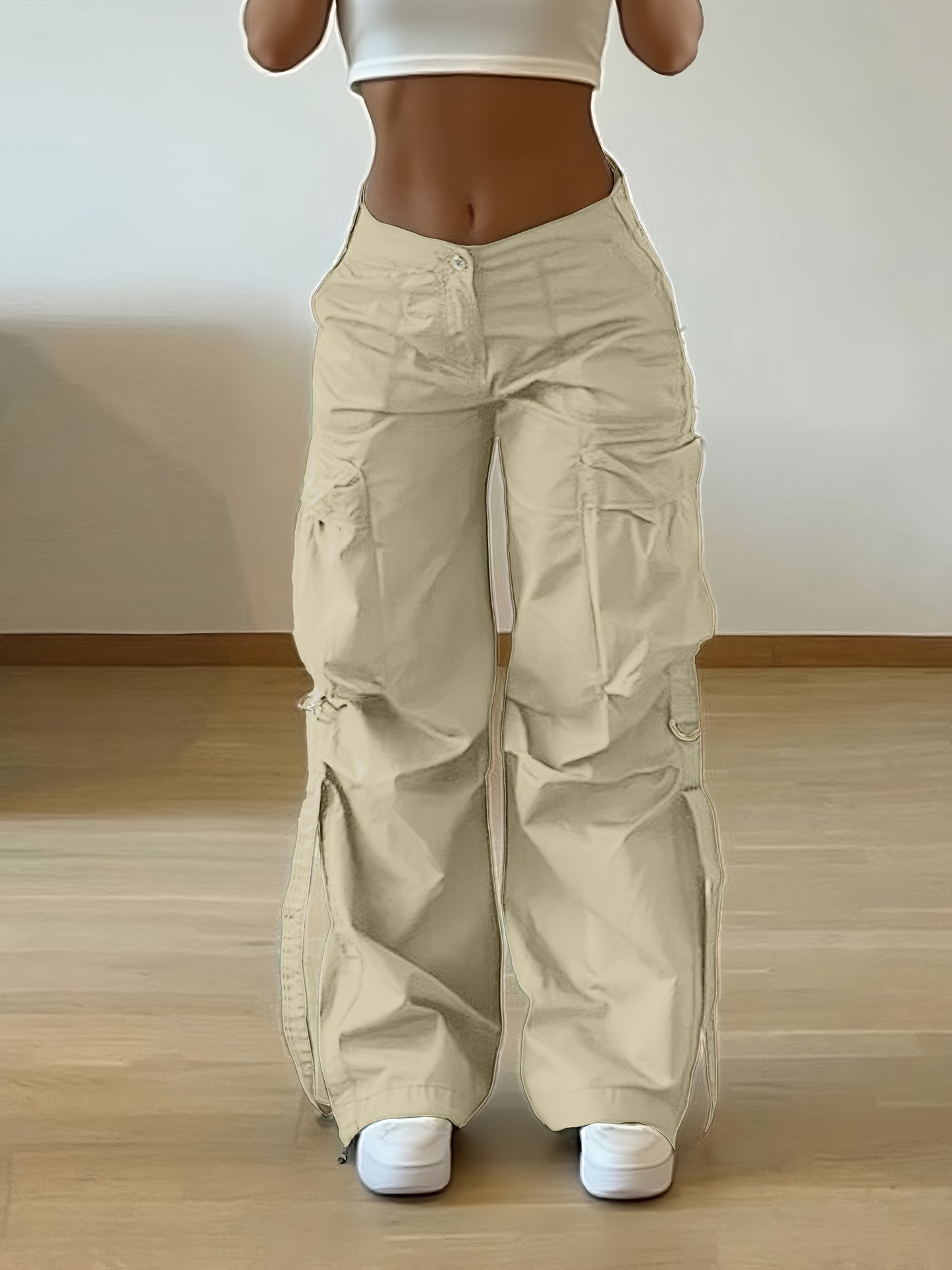 Women'S Trendy Street-Style Cargo Pants with Jogger Ties And Button Details