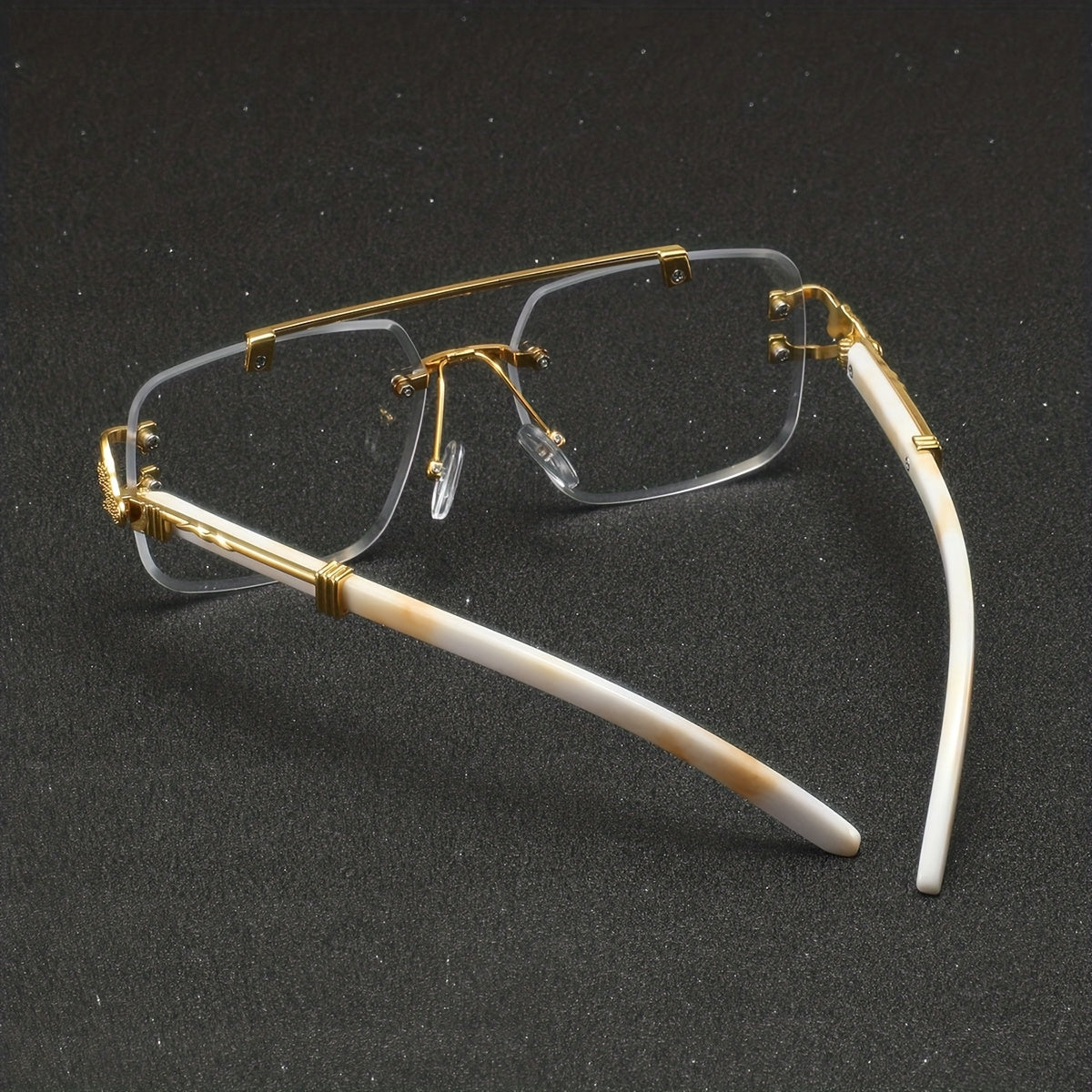 A Pair of Men'S Metal Square Frameless Retro High-End Exquisite Luxurious Business Casual Versatile Minimalist Stylish Flat Glasses