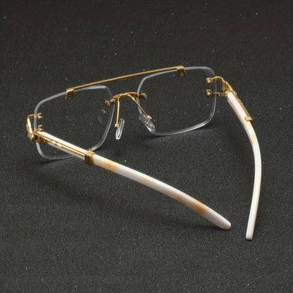 A Pair of Men'S Metal Square Frameless Retro High-End Exquisite Luxurious Business Casual Versatile Minimalist Stylish Flat Glasses