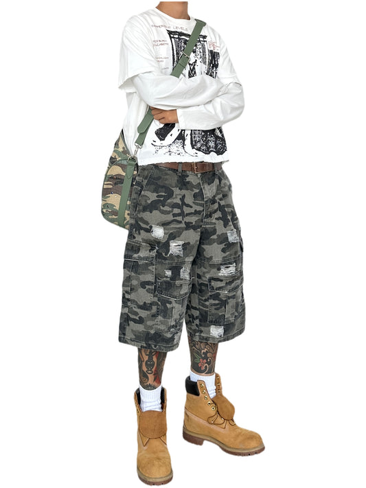 Short en Jean Camouflage Homme- Coupe Ample, Style Streetwear, Imprimé Tendance, Poches Multiples, Look Décontracté