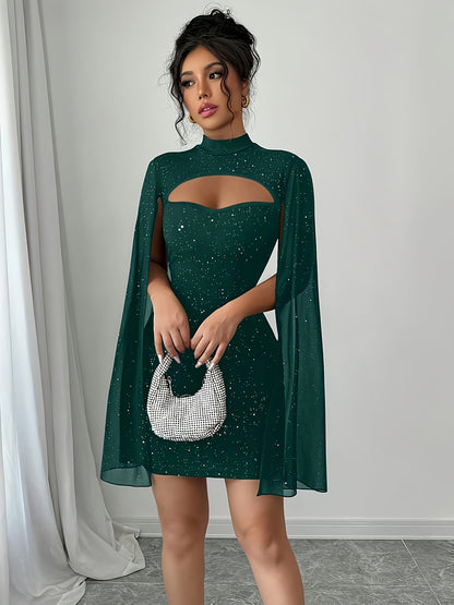 Robe Femme de Soirée – Col Montant, Style Cape Brillant, Parfaite pour Clubs et Fêtes