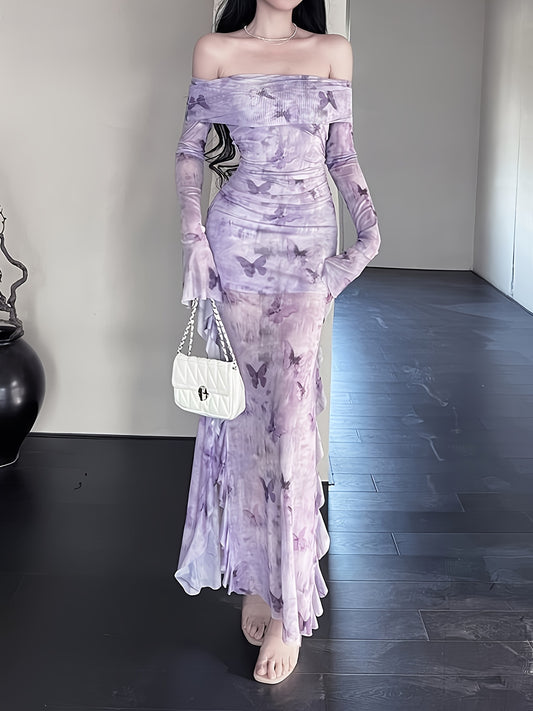 Robe Longue à Une Épaule – Manche Longue en Mesh, Coupe Sirène