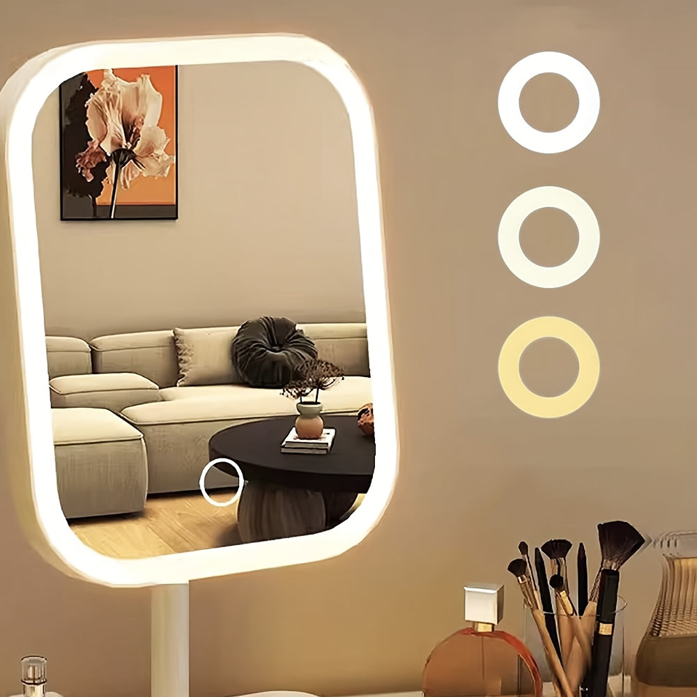 Miroir de Maquillage LED – Rechargeable avec 3 Modes de Lumière et Contrôle Tactile