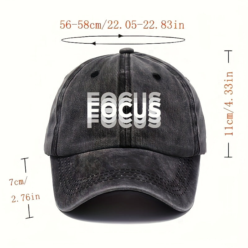 1pc FOCUS Themed Washed Cotton Baseball Cap, Adjustable Hat Suitable for Both Men And Women