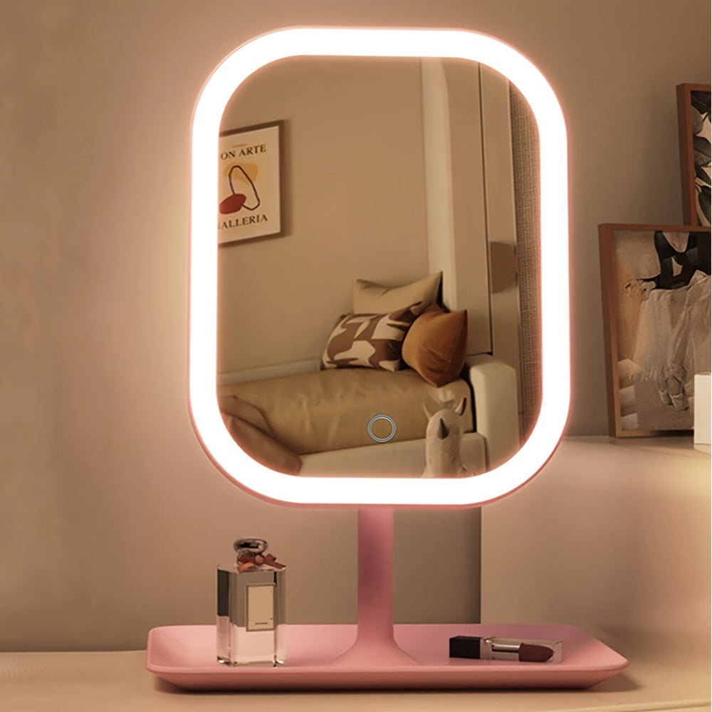 Miroir de Maquillage LED – Rechargeable avec 3 Modes de Lumière et Contrôle Tactile