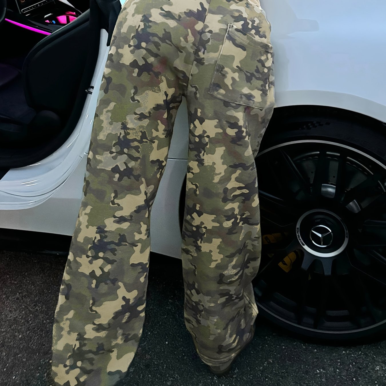 Color-Blocked Camo Street Casual Straight-Leg Pants for Women