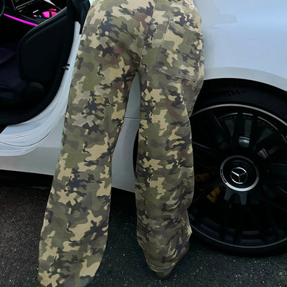 Color-Blocked Camo Street Casual Straight-Leg Pants for Women