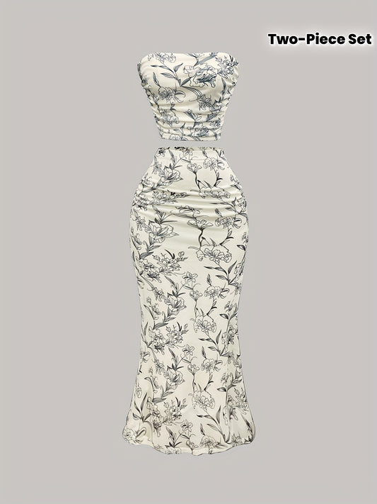 Ensemble femme top + jupe fleurs