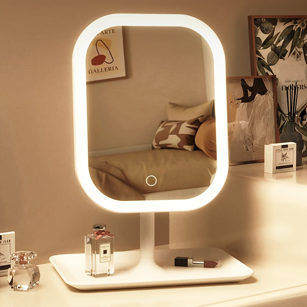 Miroir de Maquillage LED – Rechargeable avec 3 Modes de Lumière et Contrôle Tactile