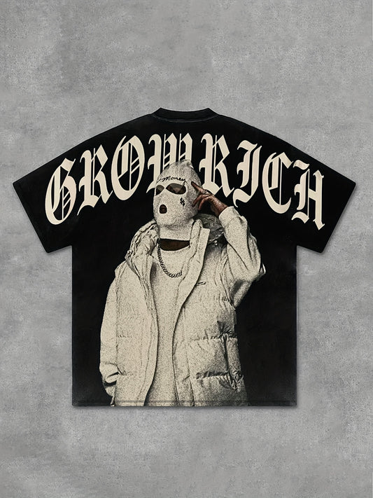 T-Shirt Homme Y2K Hip-Hop – “GROW RICH” Oversize