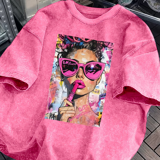 T-shirt Femme Vintage – Imprimé Pop Art Audacieux, Style Décontracté et Casual