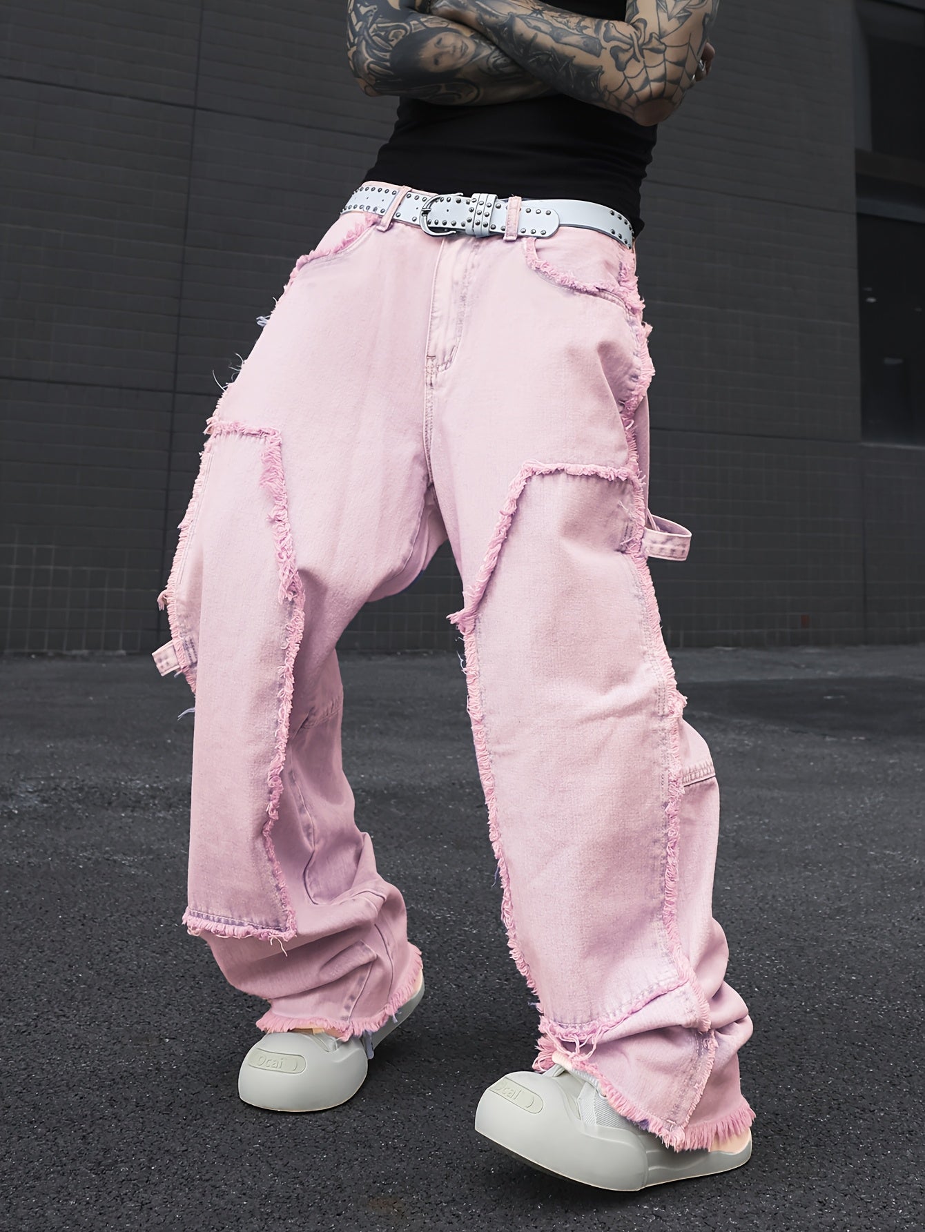 Jean Homme Coupe Large – Style Streetwear Décontracté avec Finitions Effilochées, Pantalon Casual