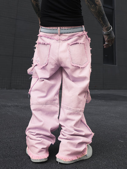 Jean Homme Coupe Large – Style Streetwear Décontracté avec Finitions Effilochées, Pantalon Casual