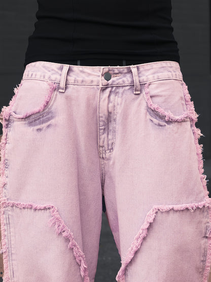 Jean Homme Coupe Large – Style Streetwear Décontracté avec Finitions Effilochées, Pantalon Casual